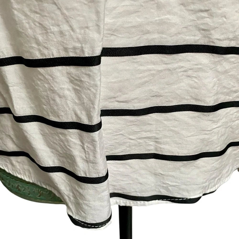 Zara Black White Striped Puff Sleeve Top XS Asymmetric Back